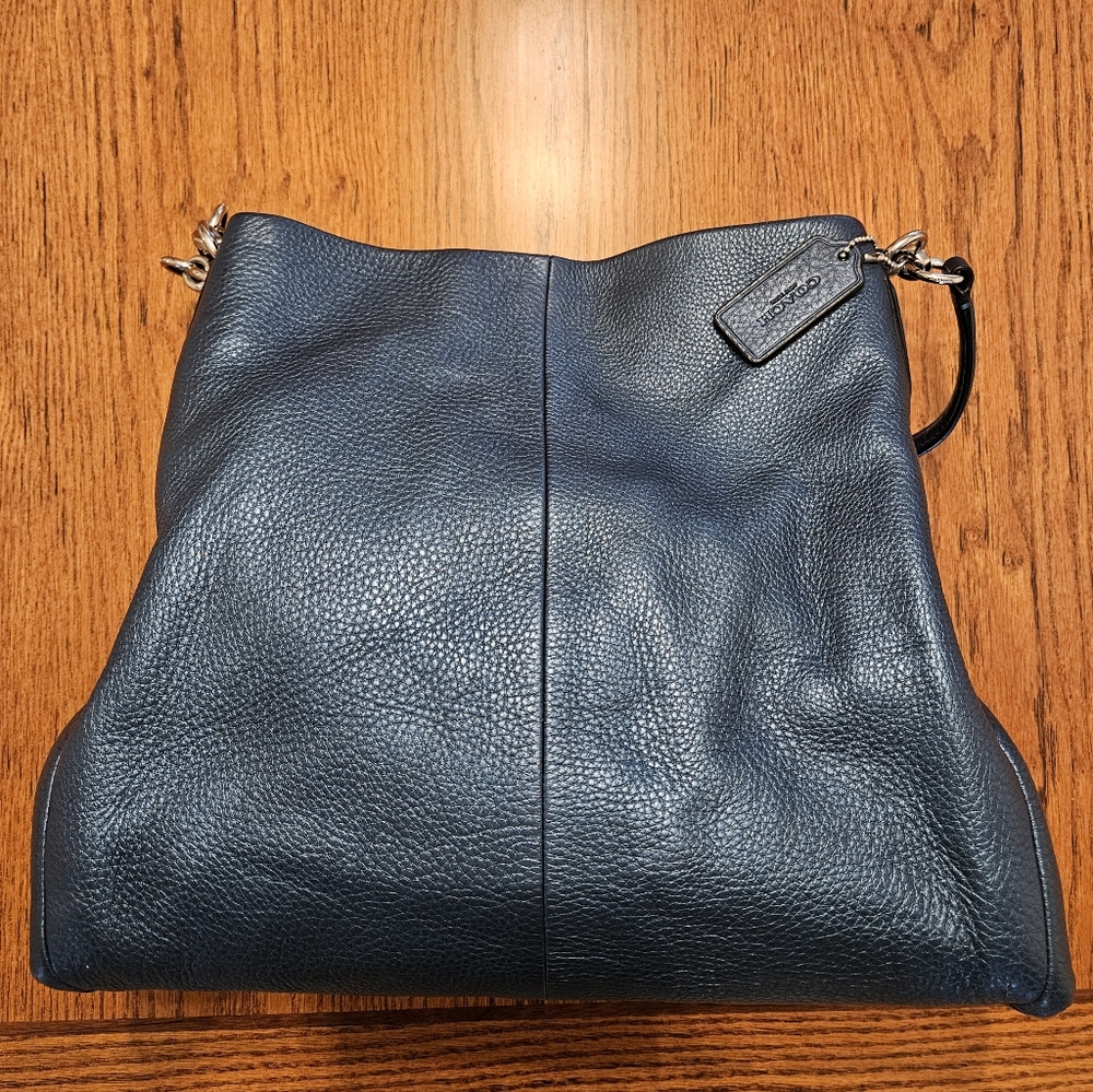 Coach Boho Metallic Navy Pebbled Leather Shoulder Bag w/ Silver Accents
